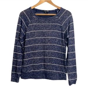 Forever 21 Blue White & Silver Striped Lightweight Round Neck Sweater Size S